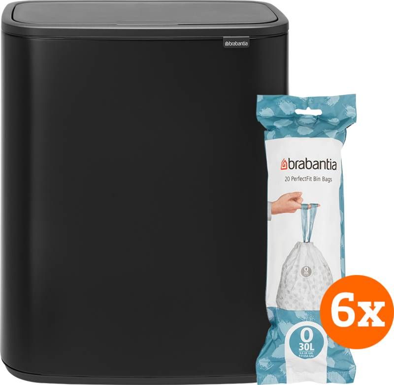 Brabantia Bo Touch Bin 2 x 30 Liter Matt Black + Vuilniszakken(120 stuks )