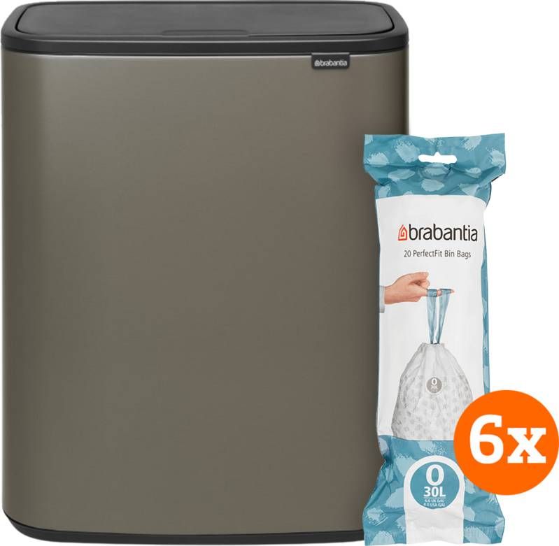 Brabantia Bo Touch Bin 2 x 30 Liter Platinum + Vuilniszakken(120 stuks )