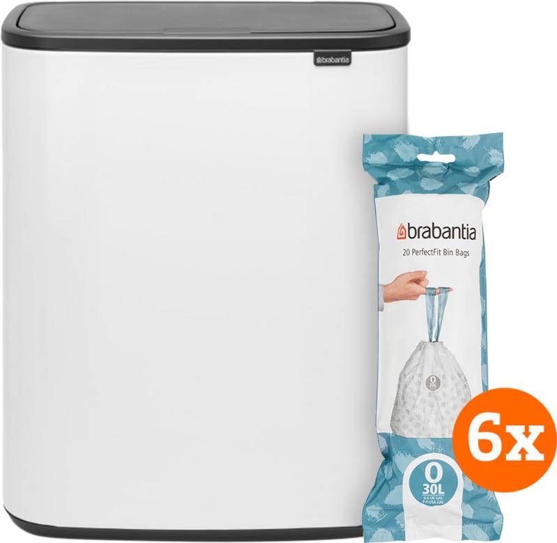 Brabantia Bo Touch Bin 2 x 30 Liter White + Vuilniszakken(120 stuks )