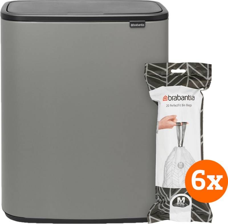 Brabantia Bo Touch Bin 60 Liter Mineral Concrete Grey + Vuilniszakken(120 stuks )