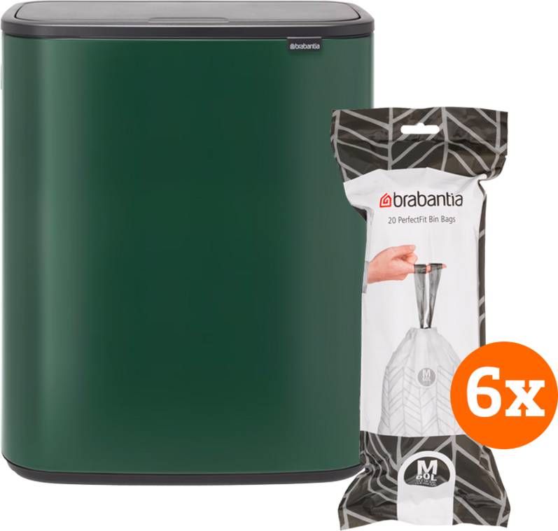 Brabantia Bo Touch Bin 60 Liter Pine Green + Vuilniszakken(120 stuks )