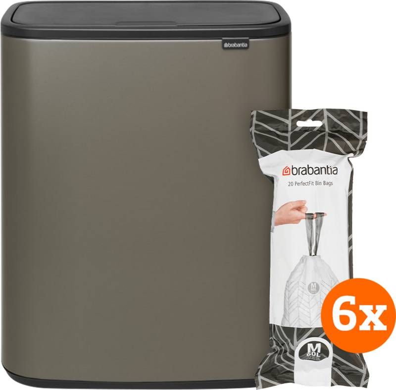 Brabantia Bo Touch Bin 60 Liter Platinum + Vuilniszakken(120 stuks )