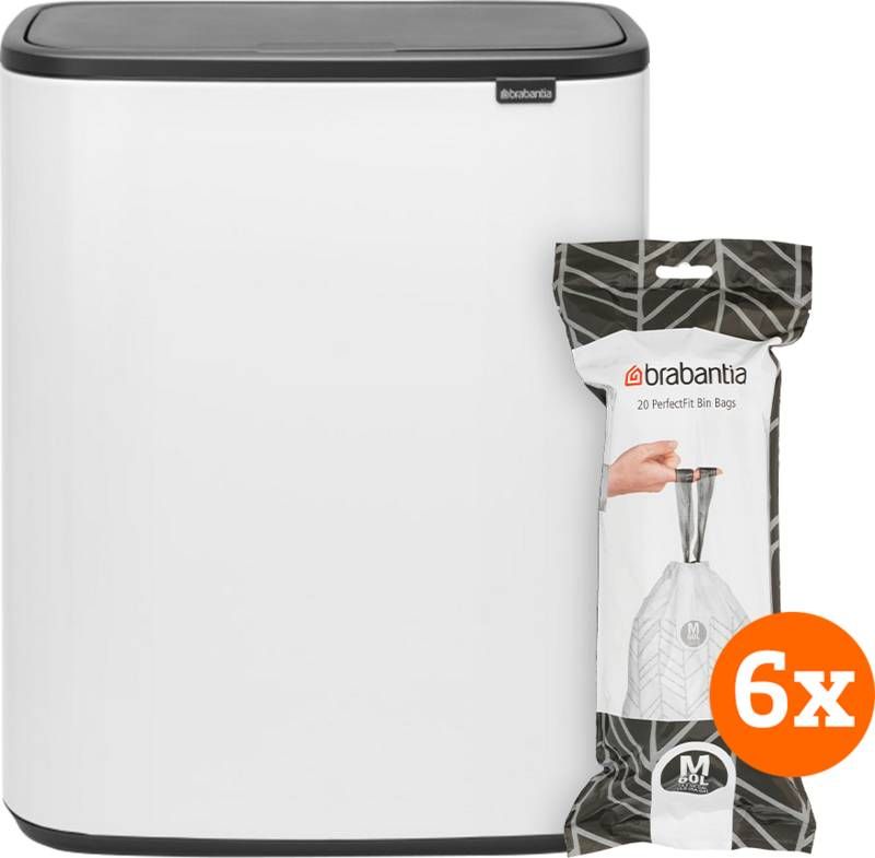 Brabantia Bo Touch Bin 60 Liter White + Vuilniszakken(120 stuks )