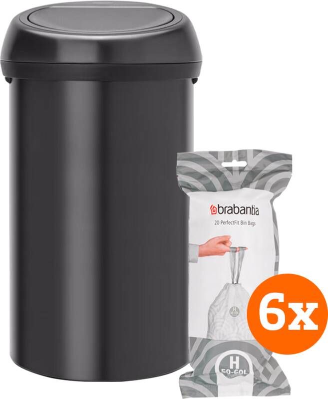 Brabantia Touch Bin 60 Liter Matt Black + Vuilniszakken(120 stuks )