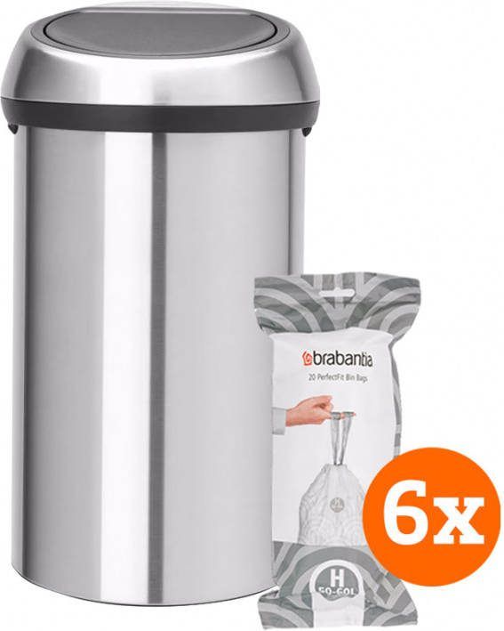 Brabantia Touch Bin 60 Liter Rvs Fingerprint Proof + Vuilniszakken(120 stuks )