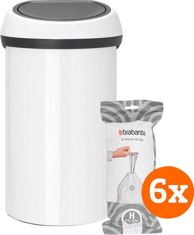 Brabantia Touch Bin 60 Liter White + Vuilniszakken(120 stuks )