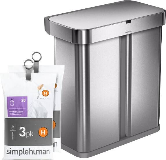 Simplehuman Liner Pocket Voice Control 24 + 34 Liter Rvs + Vuilniszakken(120 stuks )