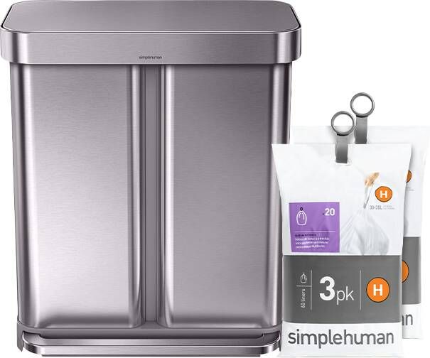 Simplehuman Rectangular Liner Pocket 24 + 34 Liter Rvs + Vuilniszakken(120 stuks )