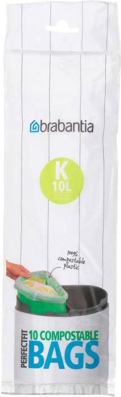 Brabantia Perfectfit Composteerbare Afvalzak Code K, 10 Liter, 10 Stuks/rol Green