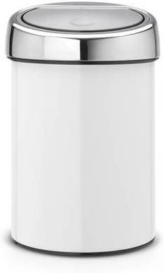 Brabantia Touch Bin Wandafvalemmer 3 Liter Met Kunststof Binnenemmer White/Brilliant Steel