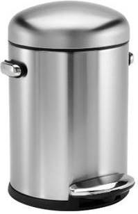 Simplehuman Retro Pedaalemmer 4, 5 Liter Zilverkleurig
