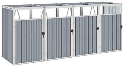 vidaXL Afvalbakberging vierdubbel 286x81x121 cm staal grijs