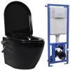 VidaXL Hangend toilet randloos met verborgen stortbak keramiek zwart online kopen