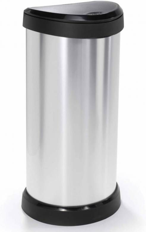 Curver Afvalemmer met drukdeksel Deco 40 L zilverkleurig