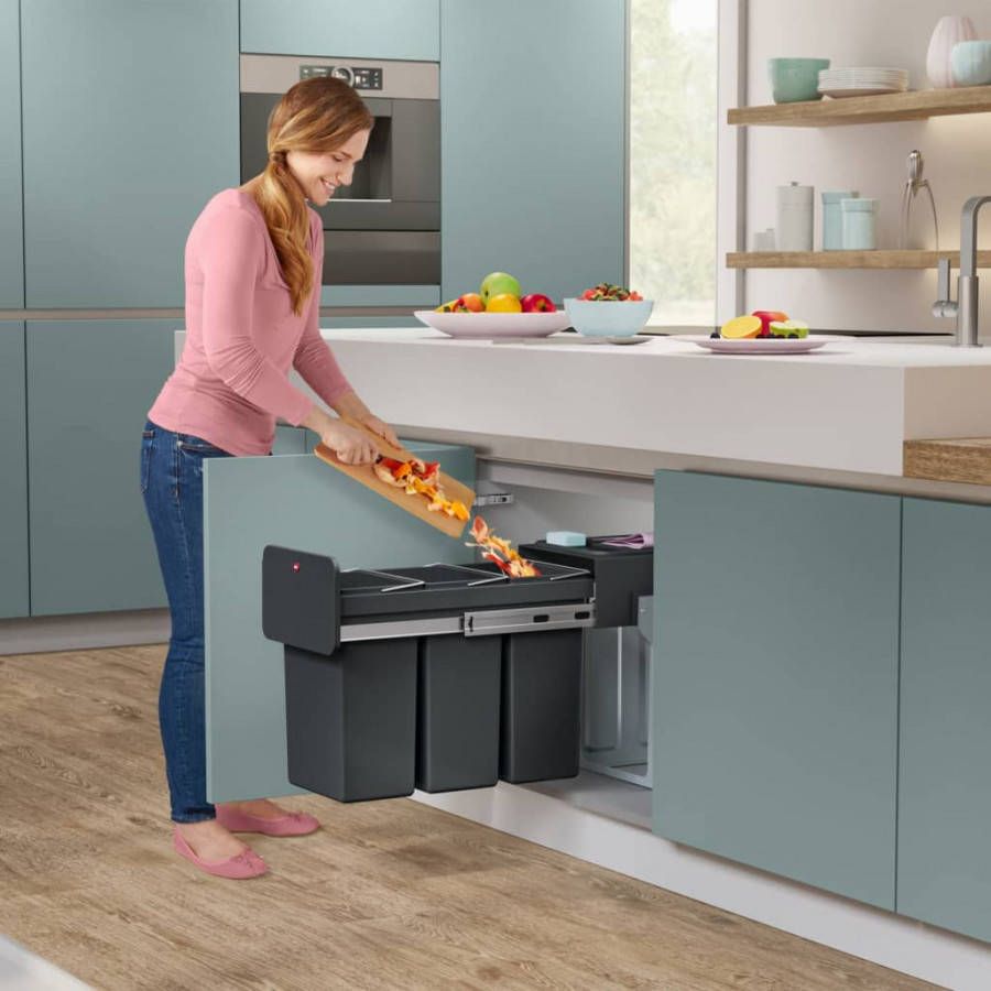 Hailo Afvalbak Ecoline inbouw 3 x 10 L zwart